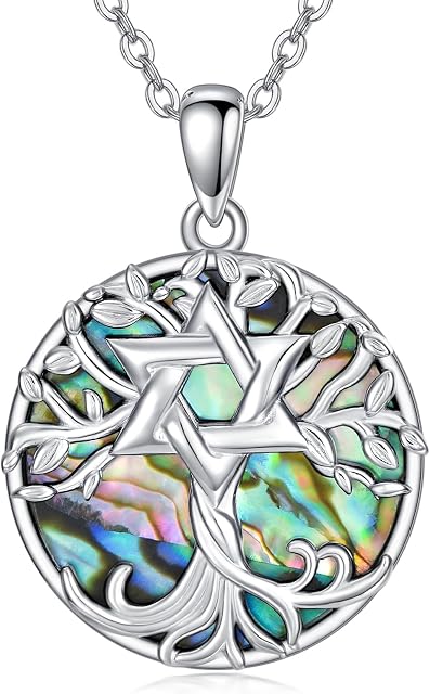 YAFEINI Tree of Life Necklace 925 Sterling Silver Chakra Lotus/Star of David Pendant Crystal Tree Abalone Shell Jewellery Gift for Women Girls Mum Daughter