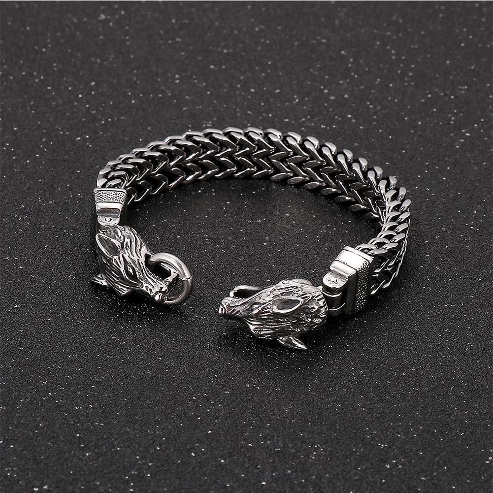 YCTTKDD Armreif aus Sterlingsilber, Retro-Armband, Amulett-Armbänder für Herren und Damen, Vintage-Wikinger-Armreif, Wolfsmythologie, heidnischer Talisman-Armreif, handgefertigte gotische geflochtene