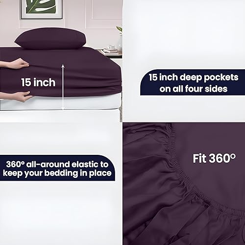 Miniatura 5 de SGI bedding Sábanas de lujo de algodón egipcio de 4 piezas, tamaño California King, 1000 hilos, sábanas 100% algodón, juego de sábanas de bolsillo