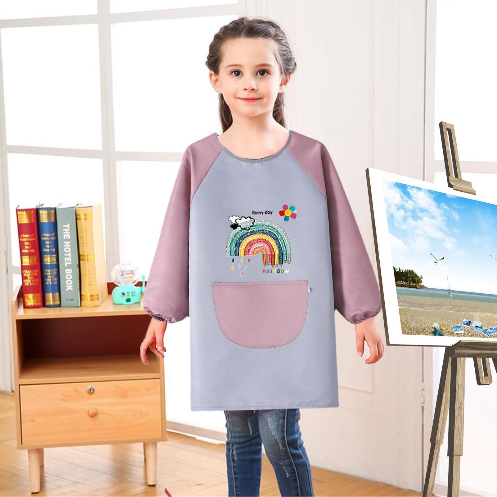 Homefantasy Grembiule da Pittura Bambini 6-10 Anni,Grembiulino Scuola Maniche Lunghe per Bambini,Grembiule da Pittura Impermeabile,per Pittura Cucina Scuola Casa