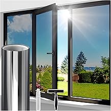 Lifetree One Way Clear Window Film Privacy: Heat Reflective Mirror Window Film for Glass Windows Daytime Anti Glare with Adhesive, UV Window Tint Film Sun Blocker for Home Office (Black, 44.5 * 200cm)