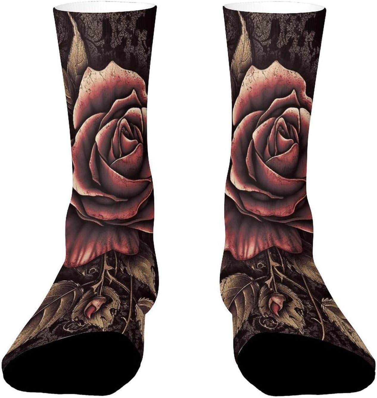 Gothic Rose Crew Sock High Stocking Grippy Socks | Socks for Men & Women,Stockings-Long Thin Tube Sports, Breathable Soft Athletic for Nurses,Travel