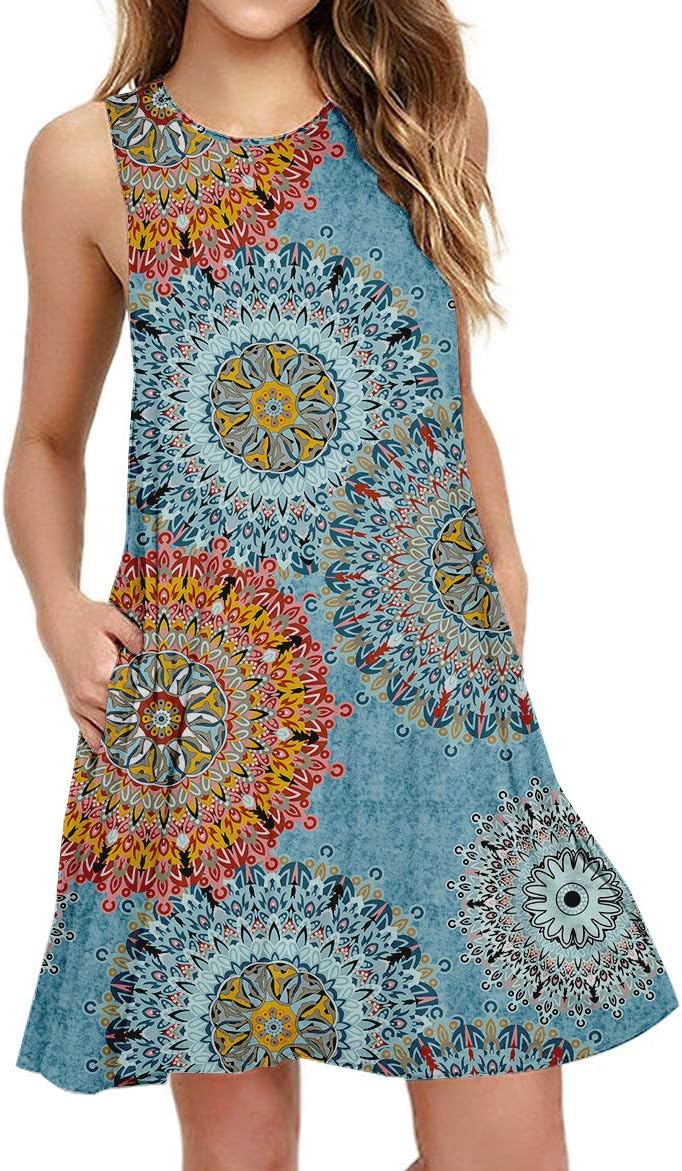 PCEAIIH Women's Sleeveless/Long Sleeve Pockets Casual Swing T-Shirt Summer Dress