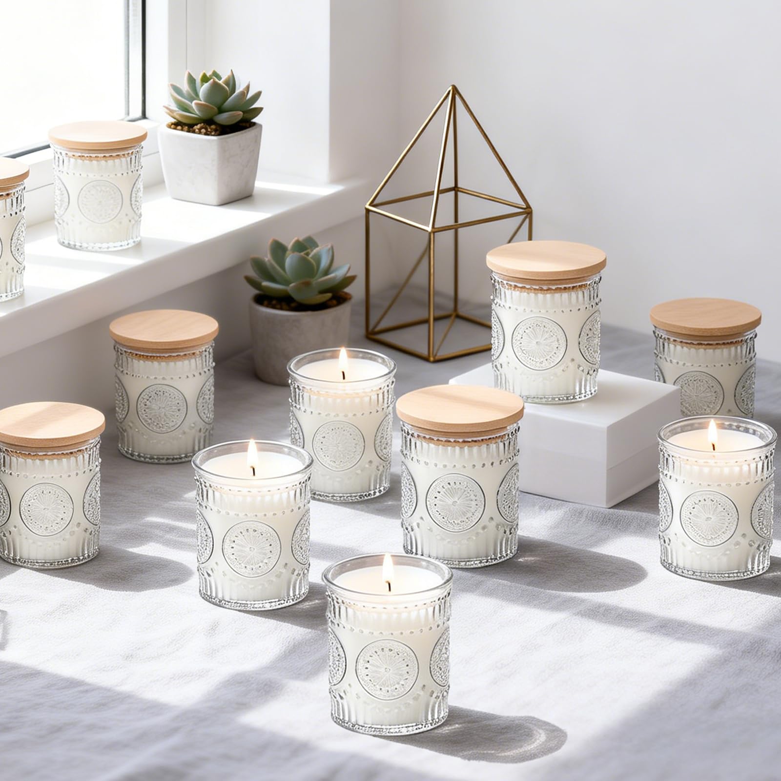 Vanille-Duftkerzen, geprägt, klares Glas, natürliches Sojawachs, Aromatherapie-Kerze für Heimdekoration, Hochzeit, Spa und Geschenke, 12 Stück