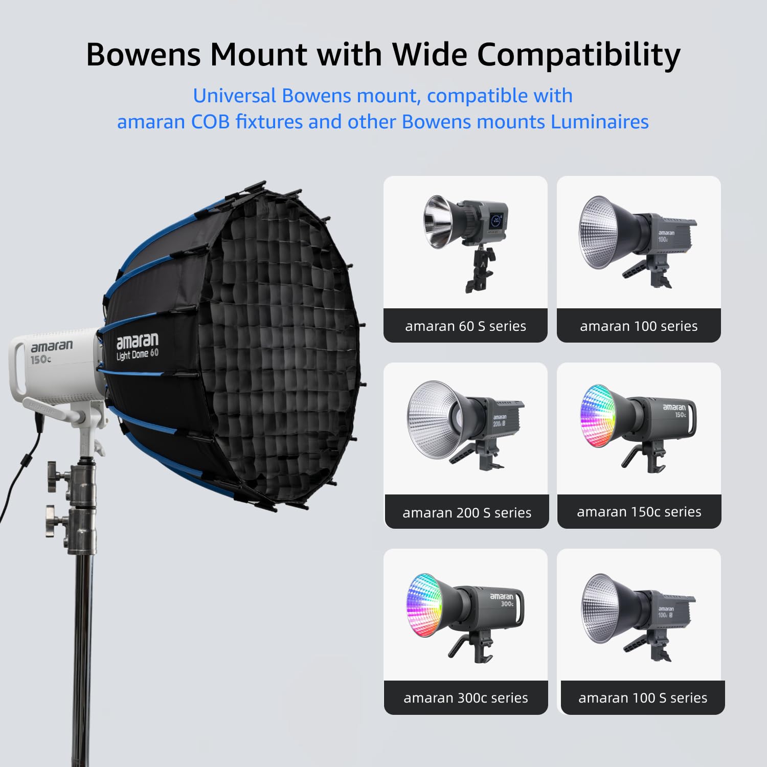 Amaran Light Dome Mini SE Studio Softbox pour Amaran 60/100/200, Aputure LS 60, LS 300D, 300D II, 300X et autres Bowens Mount Video Light