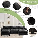 Oprisen Modular Sectional Sofa, Comfy Cloud Couch Sectional Sofa with Ottoman, Chenille Sofa Sleeper Deep Seat Sofa with Throw Pillows for Living Room (Black, 120"- U Shape)