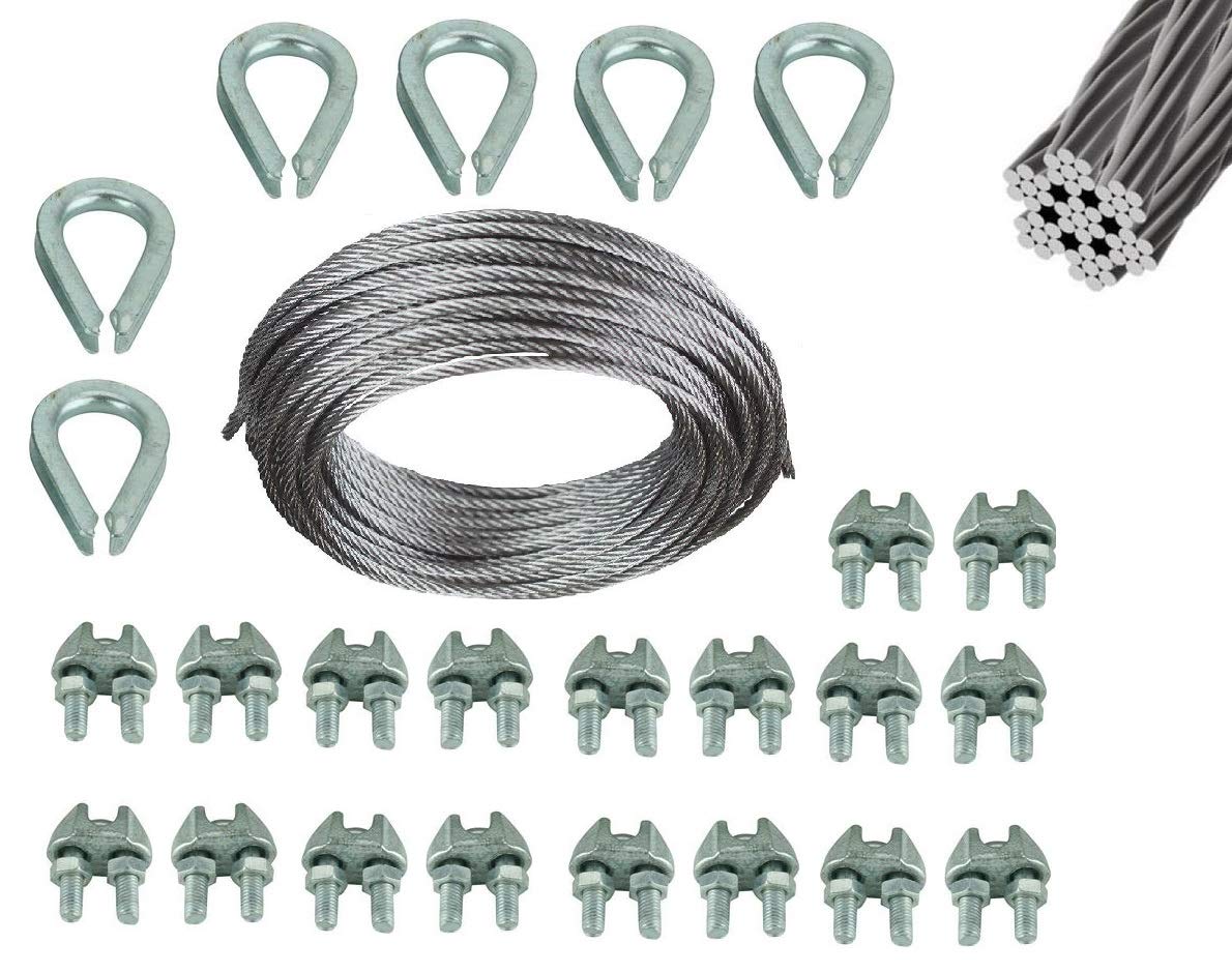 Sponsored Ad - Const Galvanized Wire Rope With Thimble And Clamps - Ideal For Pulleys, Winch Systems, Lifting, Rigging And Diy Projects (50Mtr Wire Rope, 6 Thimble, 18 Rope Clamps,4Mm - 7X7)