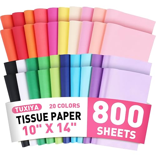 TUXIYA 800 Sheets Tissue Paper,20-Color 14"X10" Tissue Paper for Gift