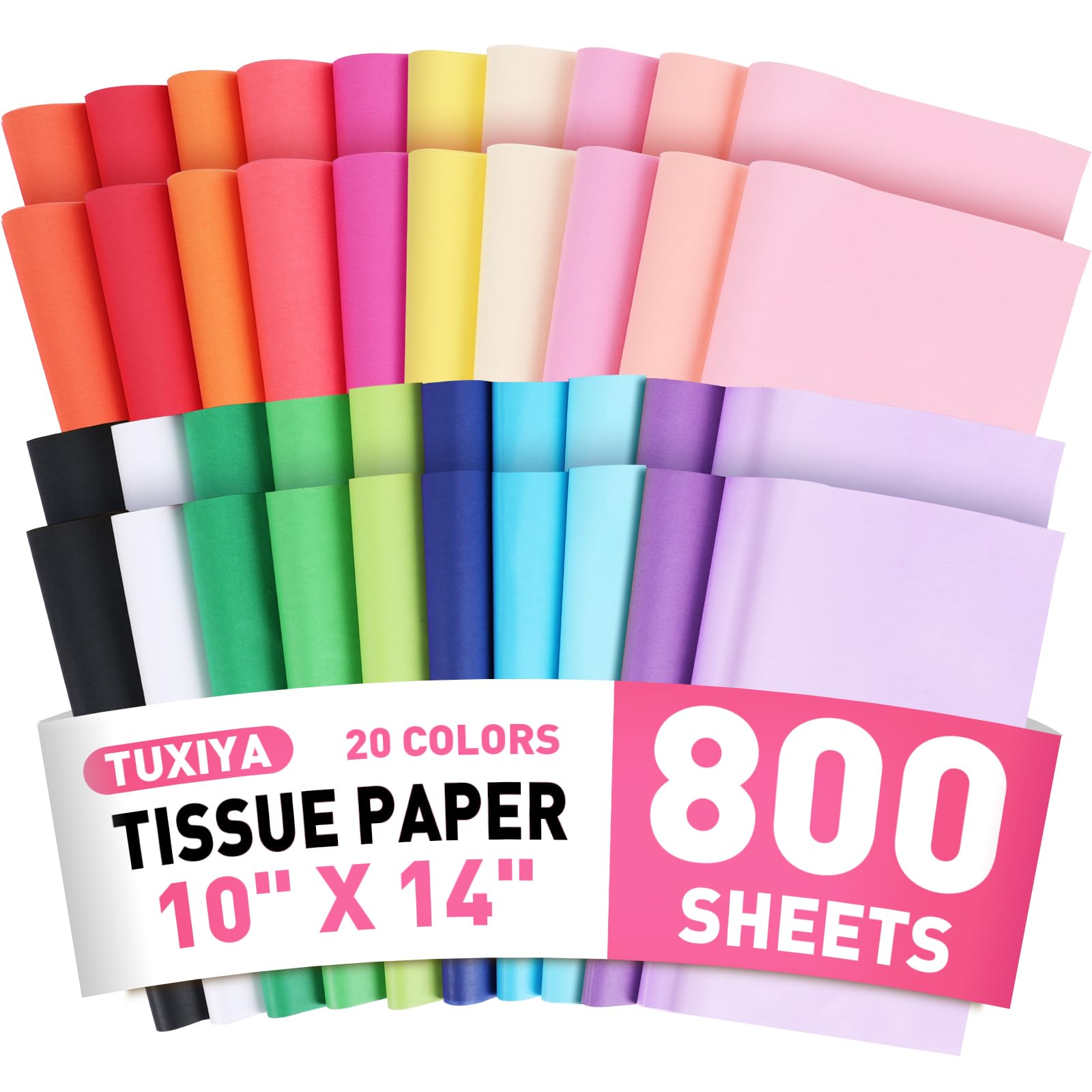 800 Sheets Tissue Paper, 20 Colors 10" X 14" Tissue Papers for Gift Bags Birthday Party Flower Decoration, Colored Tissue Paper Bulk for Packaging