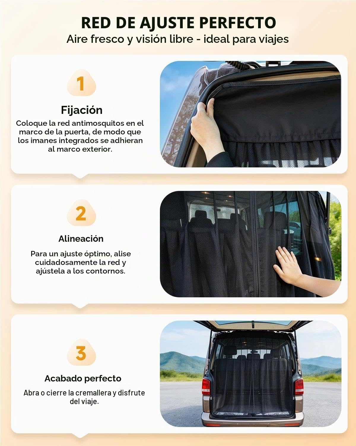 Mosquitera para VW T5 T6, puerta trasera 155 * 170 cm | Con cremallera y imanes para protección solar y contra el polvo | Ideal para camping, pernoctar en el coche y ventilación en viajes