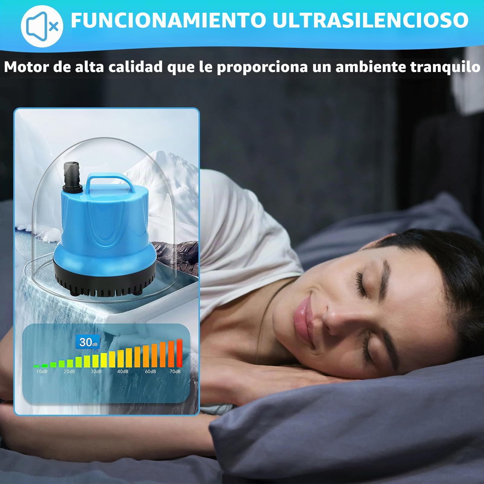 Mini-bomba de agua de 20 W, 1500 l/h, bomba sumergible pequeña, con 3 boquillas y manguera de 1,5 m, bomba de acuario ultra silenciosa, subacuática, para jardines, acuario, estanque, fuente (azul)