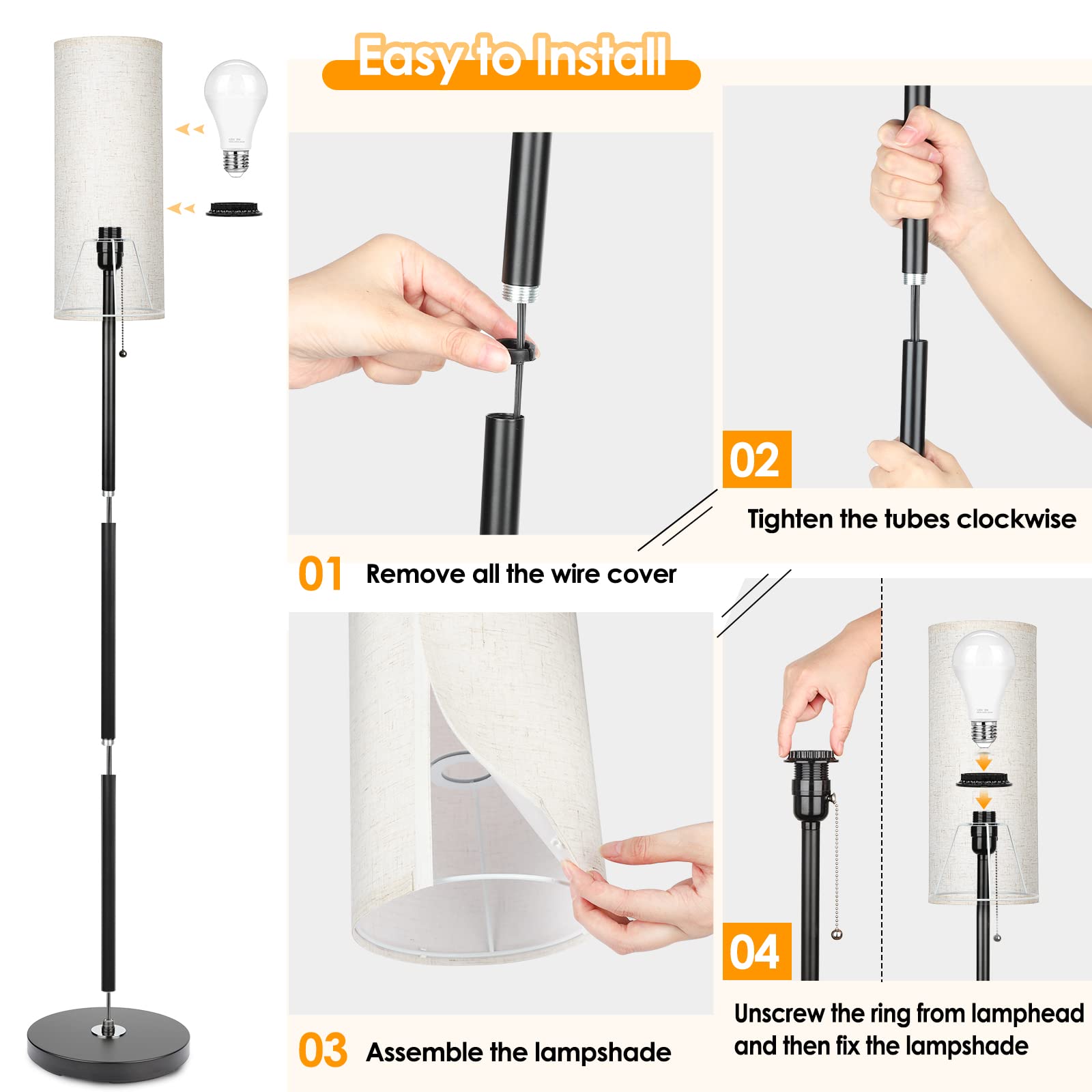 Coucrek Floor Lamp for Living Room, 3 Color Temperature Modern Standing Lamps, Minimalist Pole Lamp Tall Lamps for Bedroom, Living Room, Office, Kids Room, Reading,Black