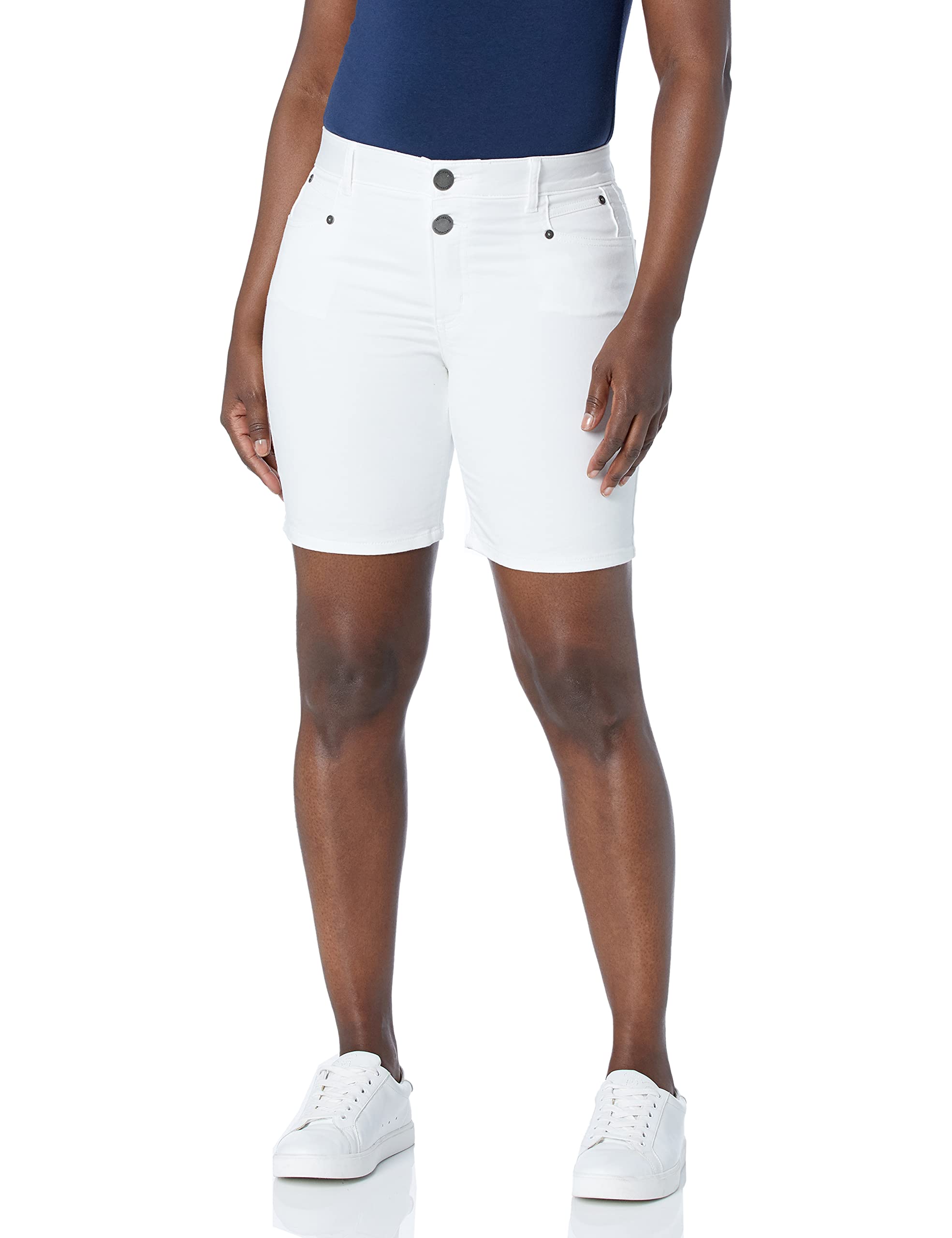 reCreation womens Women's High Rise Double Button Short With Clean Hem Denim Shorts