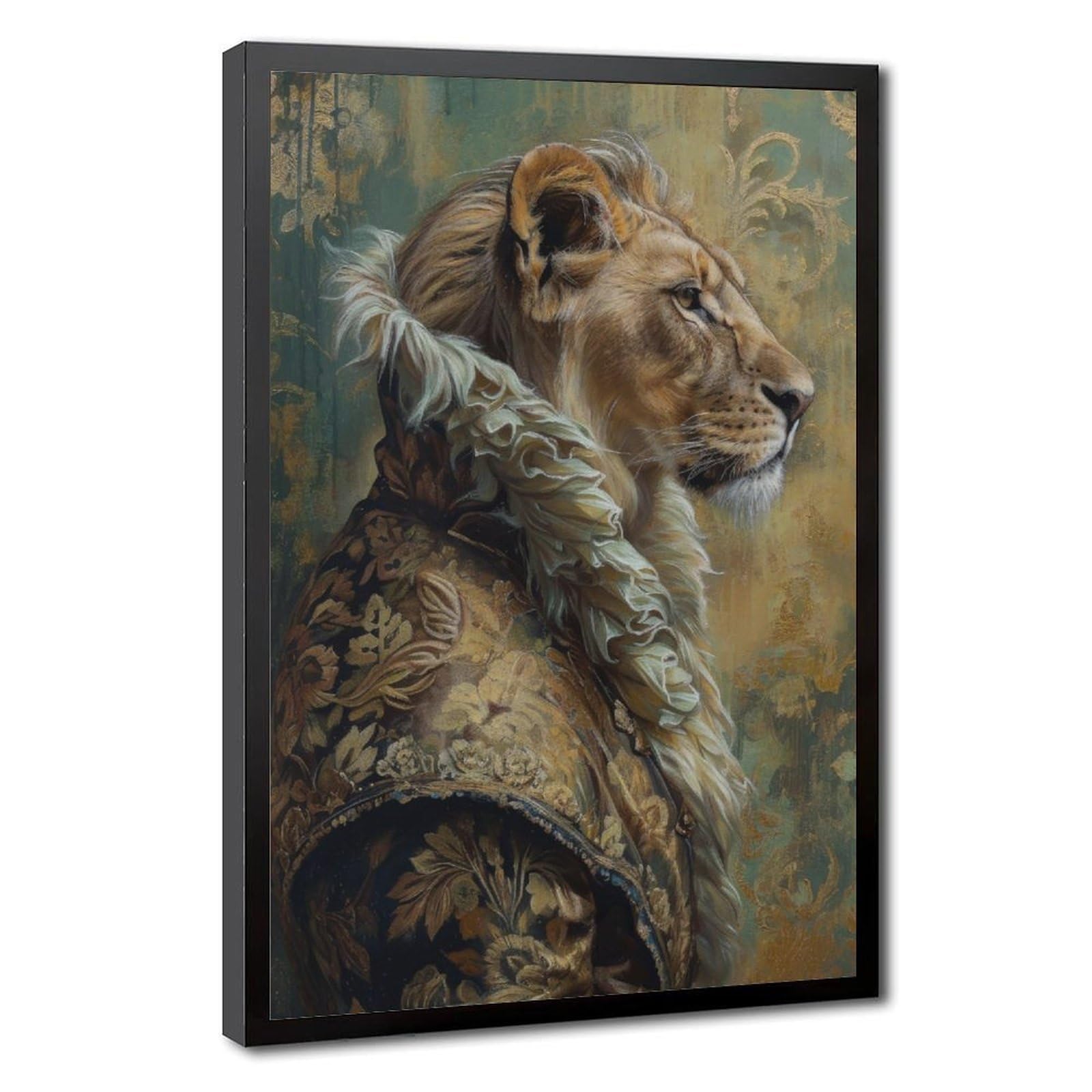 Pyberon Black Frame-Style The Royal Lion In Clothes Canvas Poster For Home Decor Gift