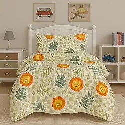 Colcha Dupla Face Solteiro, Micropercal Algodão Boutis, Kit Infantil Menino e Menina (Leão Safari)