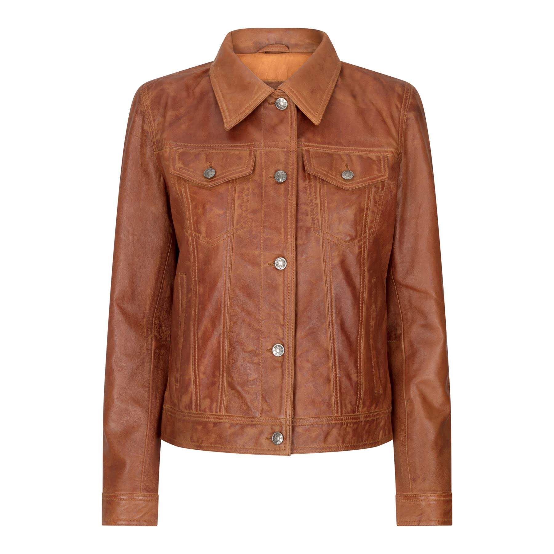 TruClothing Women's Leather Jeans Jacket - Tan - Size M