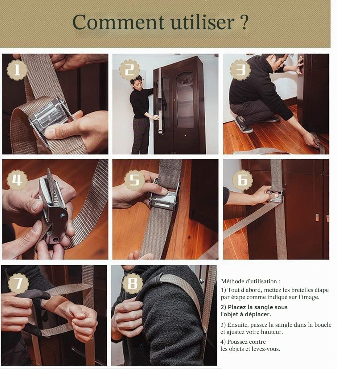 Sangles de Transport Déménagement pour Une Personne, Sangles de déménagement pour Le Levage de Meubles et d'appareils, poignée Ergonomique avec Longueur réglable, Une Bonne Aide pour Le Transport