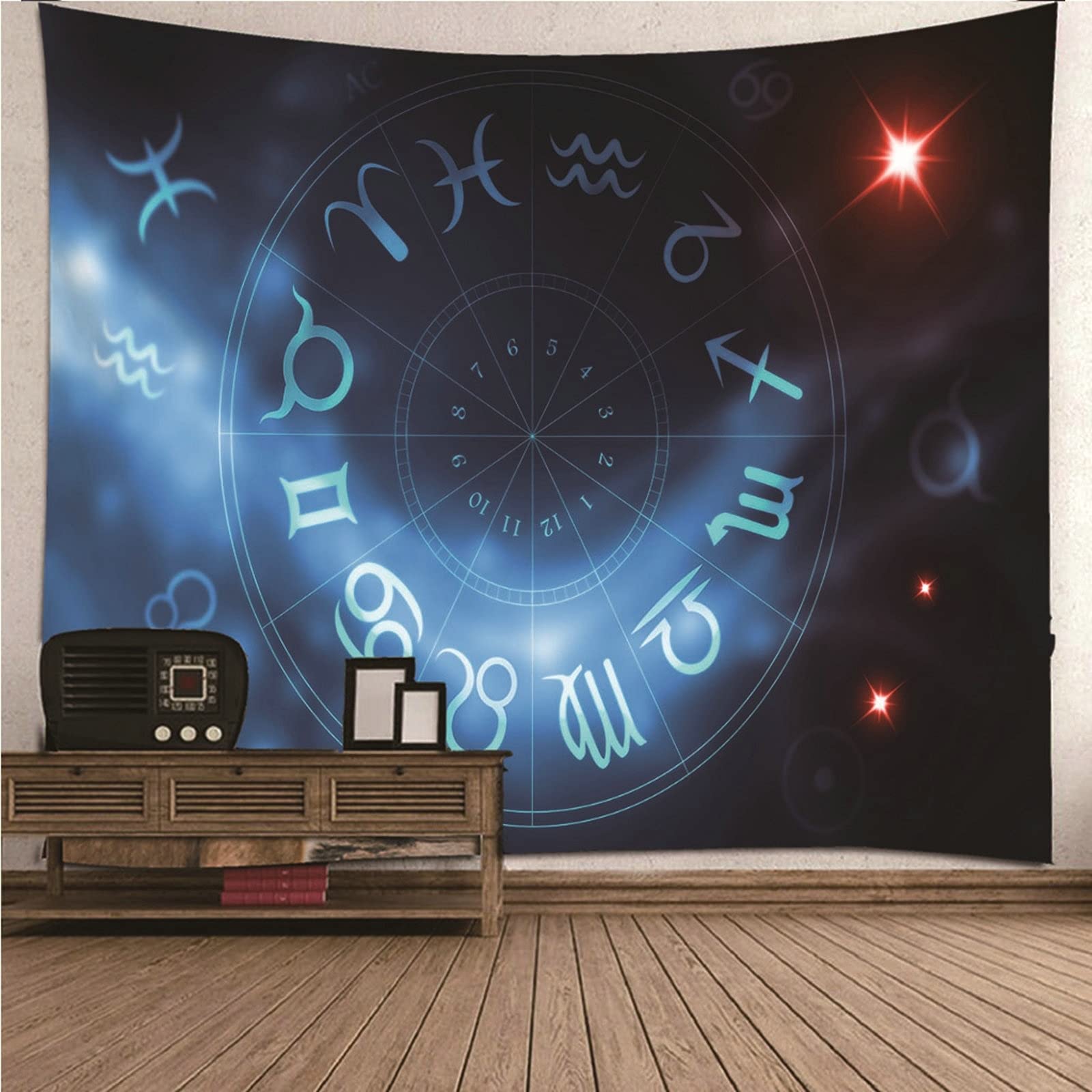 Aeici Tela Pared Playa, Manta Pared Decorativa Tapiz Patrón Simple de Doce Constelaciones- Azul, 240x220CM