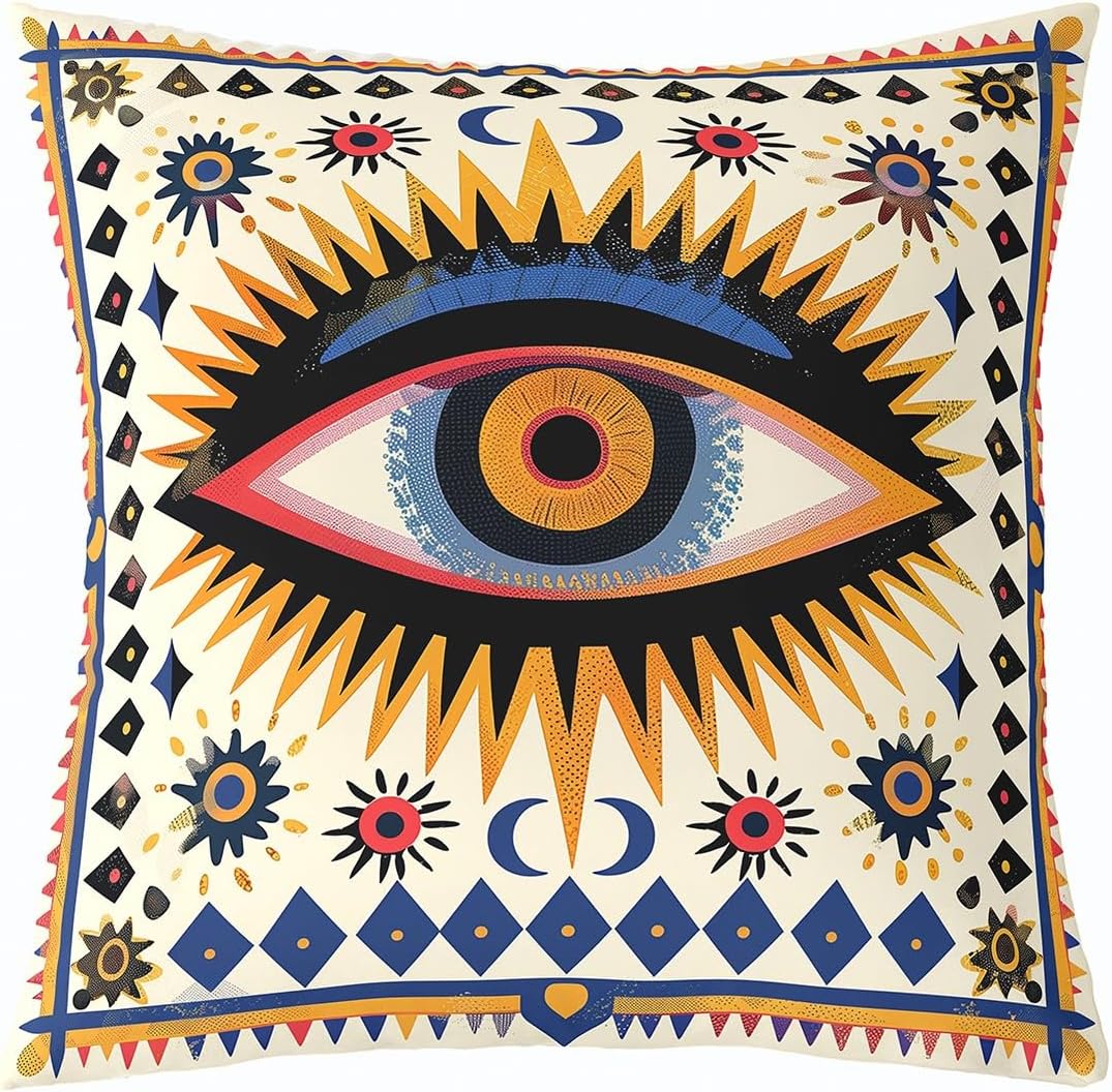 Boho Eye Pillow Case Cover Single Pack,Exotic Tribal Style Pillow Cover 24"x 24" Soft Square,Geometric Pattern Decorative Throw Couch Sofa Pillow Cover