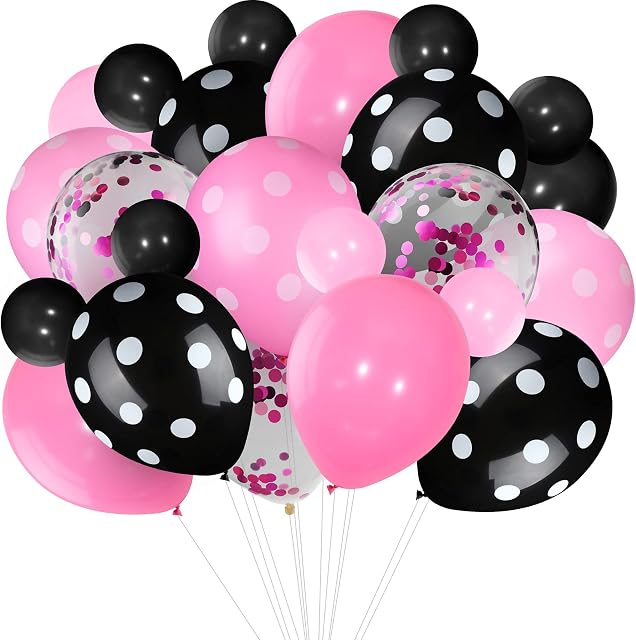 75 Pieces Mouse Color Balloons Confetti Balloons Polka Dot Balloons Latex Party Balloons Balloon Garland for Halloween Christmas Wedding Birthday Party Decorations Supplies (Pink, Black)