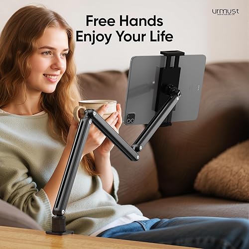 Miniatura 4 de Urmust Soporte para tablet para escritorio, soporte ajustable para iPad, rotación de 360, soporte de brazo de tableta de aluminio resistente para