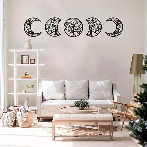 Mlooog Decoración de la luna de madera de fase lunar para pared, decoración bohemia sobre la cama para dormitorio, decoración de sala de estar