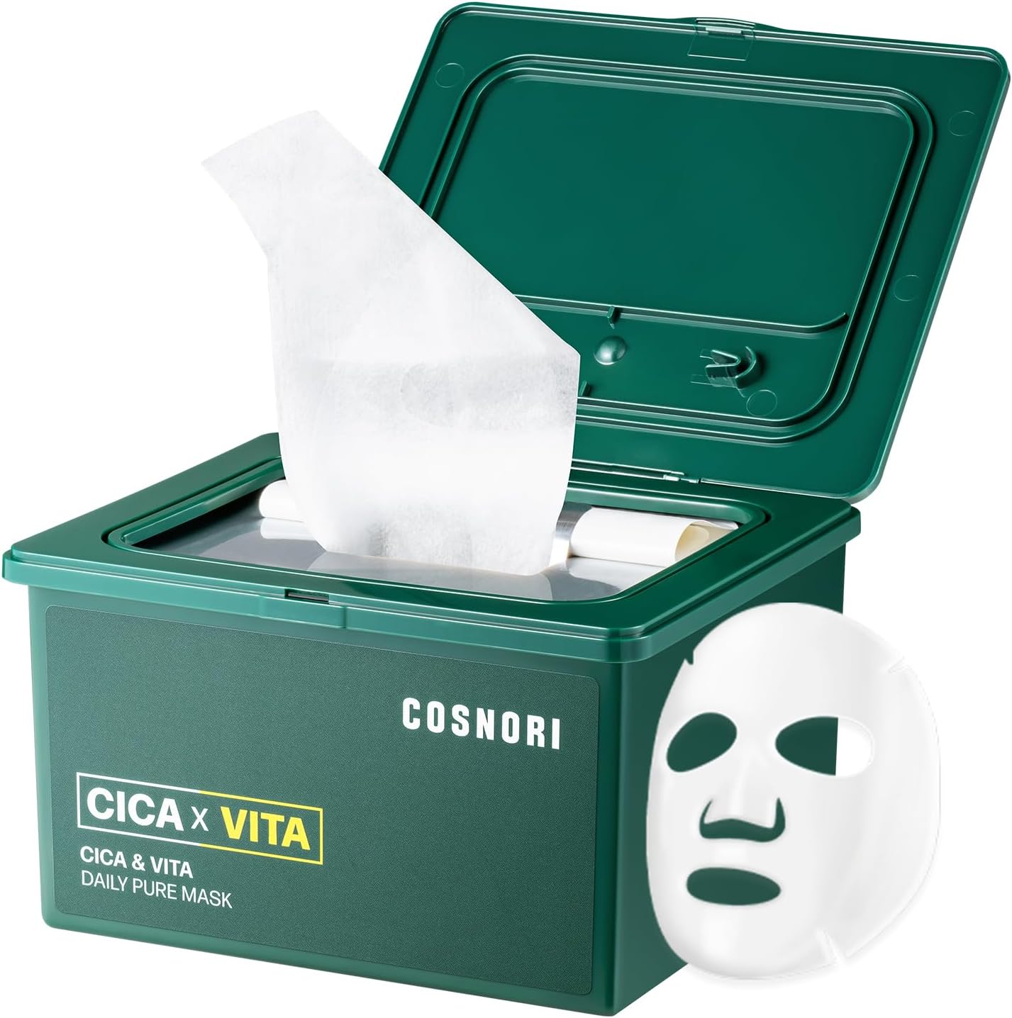 COSNORI Cica X Vita Daily Pure Mask, 30 Sheets (11.8 fl oz / 350 ml) — Vegan, Hypoallergenic, Weakly Acid, Moisturizing Korean Skin Care