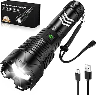 Rechargeable Flashlights 180000 High Lumens Zoomable 5 Modes Super Bright IPX7 Waterproof & USB-C Charging Tactical Flashlights Powerful Handheld Flashlight for Emergencies Camping