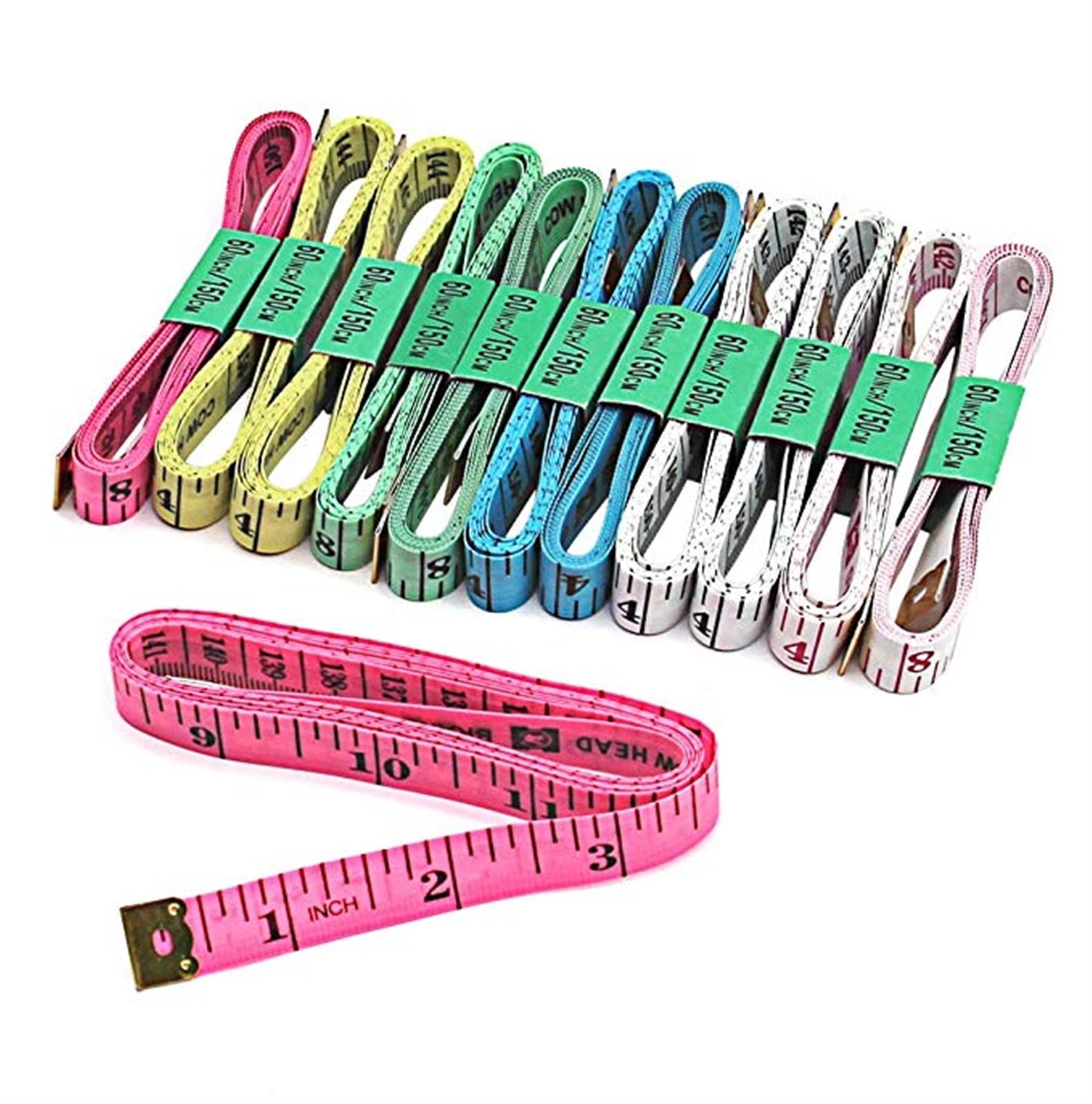 RWRAPS Maßband 1,5 m Körpermesslineal Nähen Schneider Maßband Mini weiches flaches Lineal Zentimetermeter Nähmaßband Zufällige Farbe (Farbe: Weiß) (Klar, Grün, Zufällig)