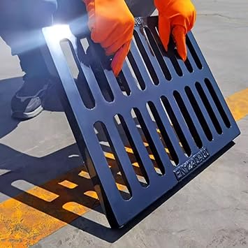 Ductile iron outdoor drain cover, cast iron grating with frame and base, sewer cast iron gutter cover drainage ditch rainwater grate grating drain cover open ditch manhole cover rectangular for sewer,