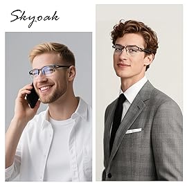 SKYOAK 2 Pack Mens Premium Progressive Multifocus Reading Glasses, TR90 Temples Blue Light Blocking Anti UV/Eye Strain Computer Readers No-Line Half Frame Multifocal Eyeglasses, Blue and Brown 3.5x