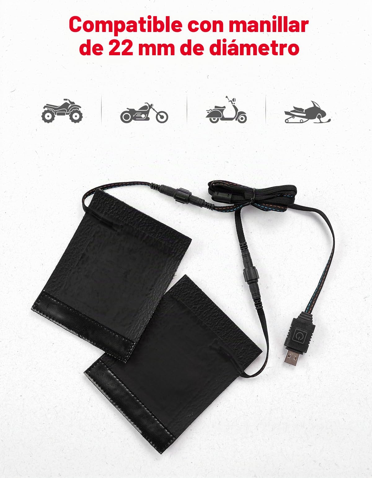 KEMIMOTO Puños calefactados para ATV, Calentador de Manillar USB Ajustable de 6 Niveles, Almohadillas de Agarre Impermeables IP67 para Manillar de Motocicleta o ATV de 22 mm