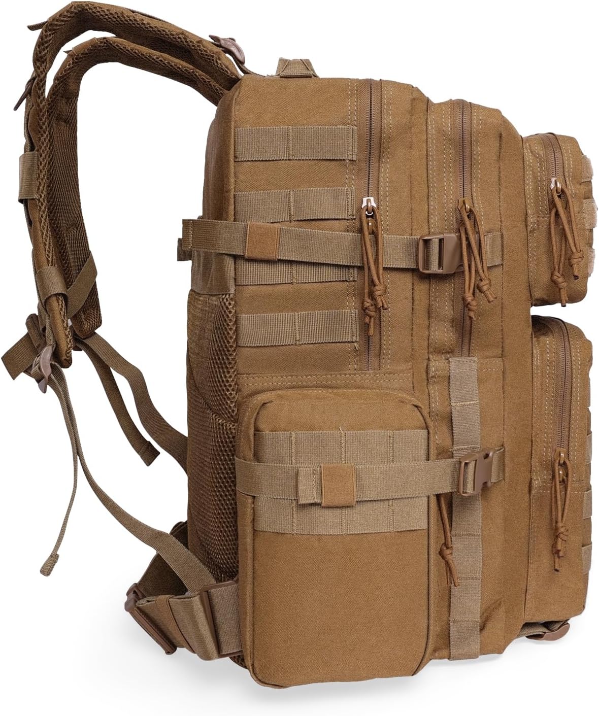 Military Tactical Backpack with Hidden Rain Cover, 50L MOLLE Army Backpack for Men, 3-Day Assault Rucksack for Trekking, Heavy Duty Waterproof Pack Bag for Camping, Hiking - Khaki