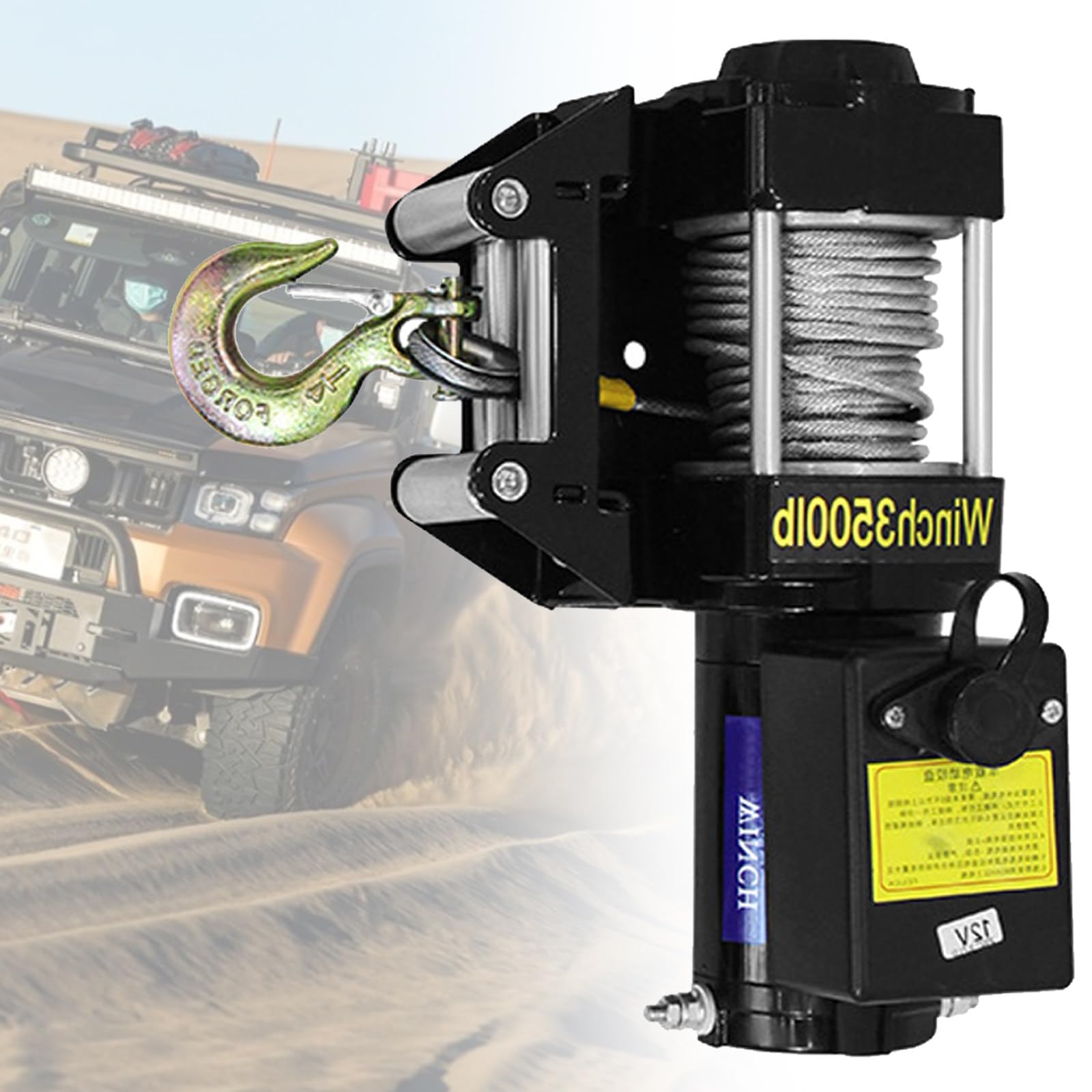 WytrzymałA WyciąGarka Elektryczna 12 V/24 V, Wodoodporna WyciąGarka Samochodowa 3000 Lb-4000 Lb, Do Odzyskiwania W Terenie, Ucieczki Z Piasku, Podnoszenia PojazdóW, Ratownictwa Awaryjnego,3500lb-24V