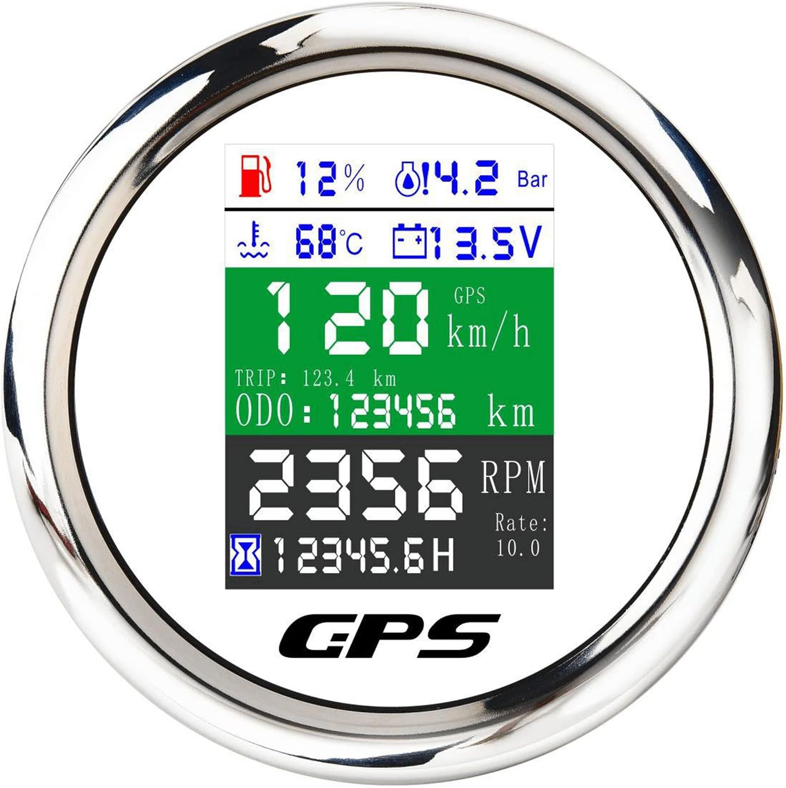 6-in-1 GPS Speedometer 3-3/8" 85mm MAIMEIMI Multi-Functional Adjustable Tachometer Voltmeter Fuel Level Water Temp Oil Pressure with Alarm for Car Boat Marine 9-32V White