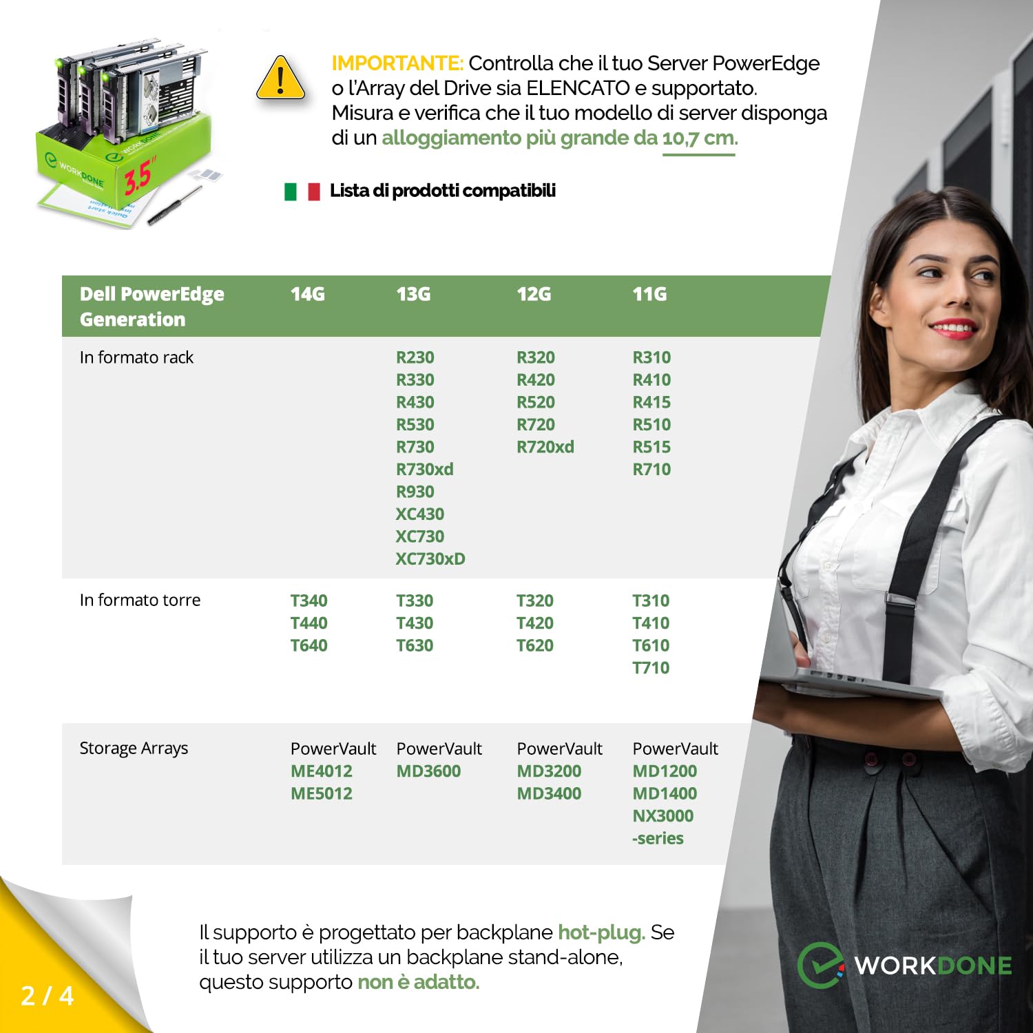 WorkDone Pacco da 3 - Caddy hard disk 3,5 pollici con adattatore HDD 2,5 pollici - compatibile per server Dell PowerEdge elencati - Manuale - Etichette adesive - Cacciavite - Viti per Tray HDD