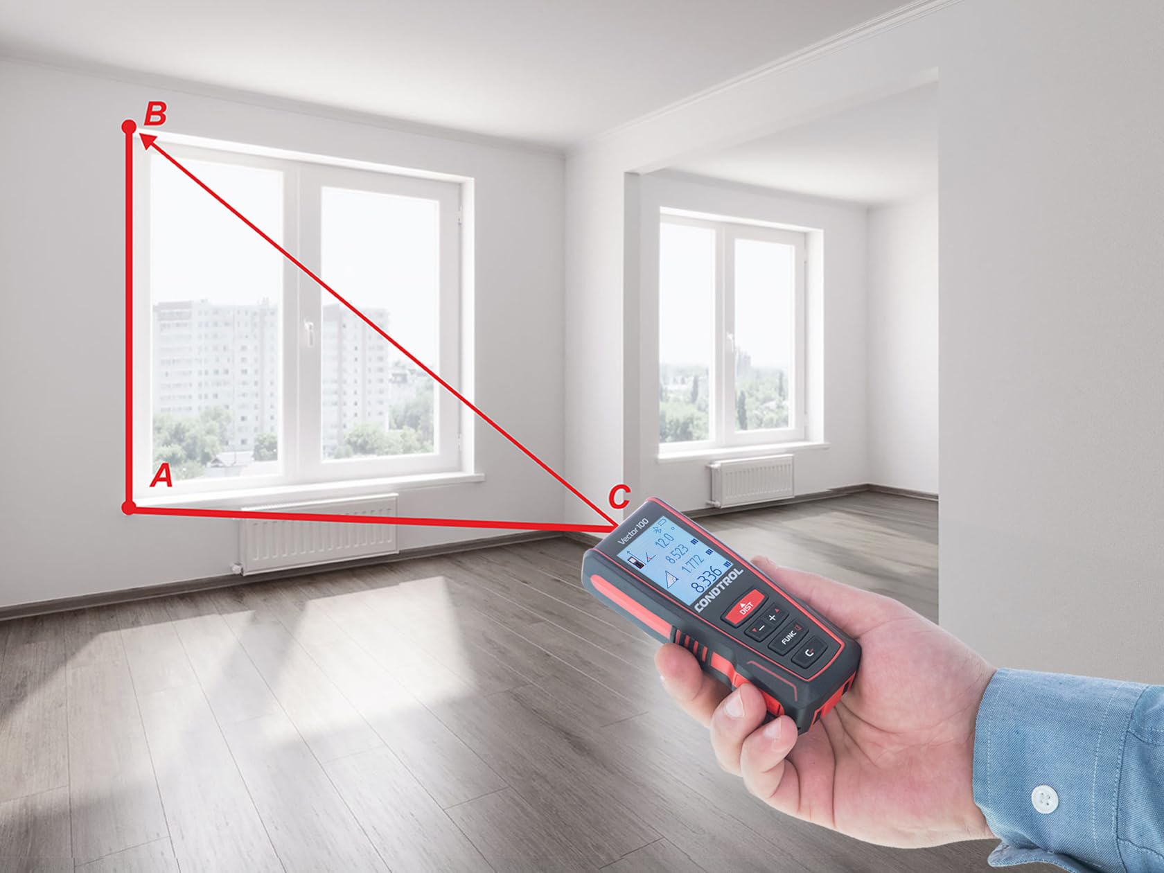 CONDTROL - Télémètre Vector 100 - Portée 0,05 à 100 Mètres - Mesure Précise Continue - Laser Rouge - Bluetooth - Garantie 2+1 Ans - Livré avec Accessoires