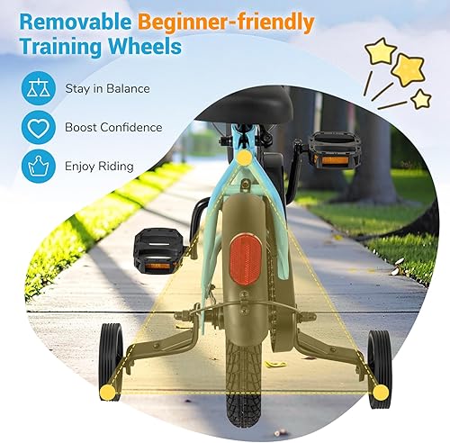 Miniatura 3 de COSTWAY Bicicleta para niños de 12141618 pulgadas, bicicleta para niños pequeños con ruedas de entrenamiento, asiento y manubrio ajustables, freno