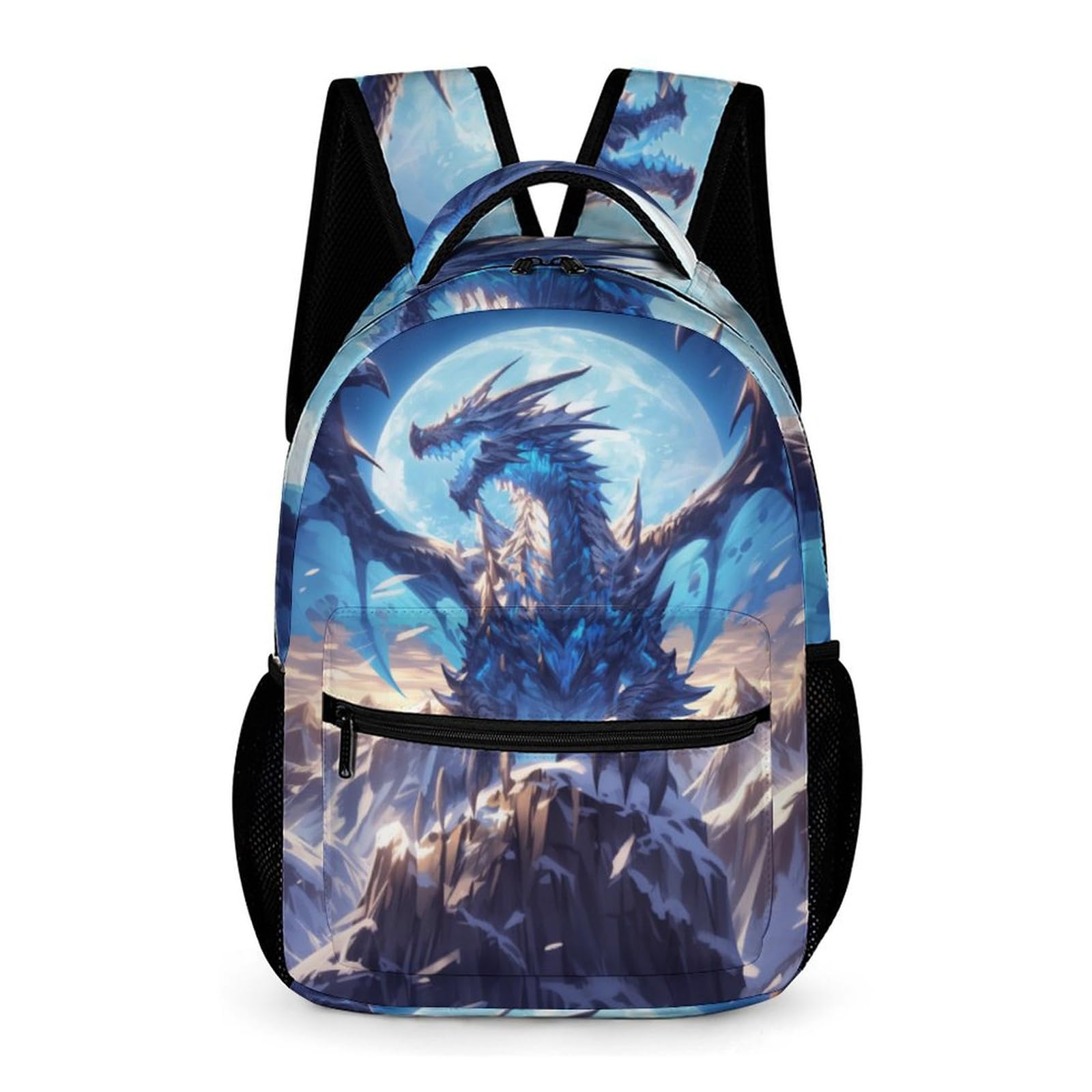 KOYI Kids Dragon Backpack Cool Blue Dragon with Moon School Backpack, Crazy Dragon Art Backpack for Boys, Elementary Boys Girls Travel Laptop Backpack