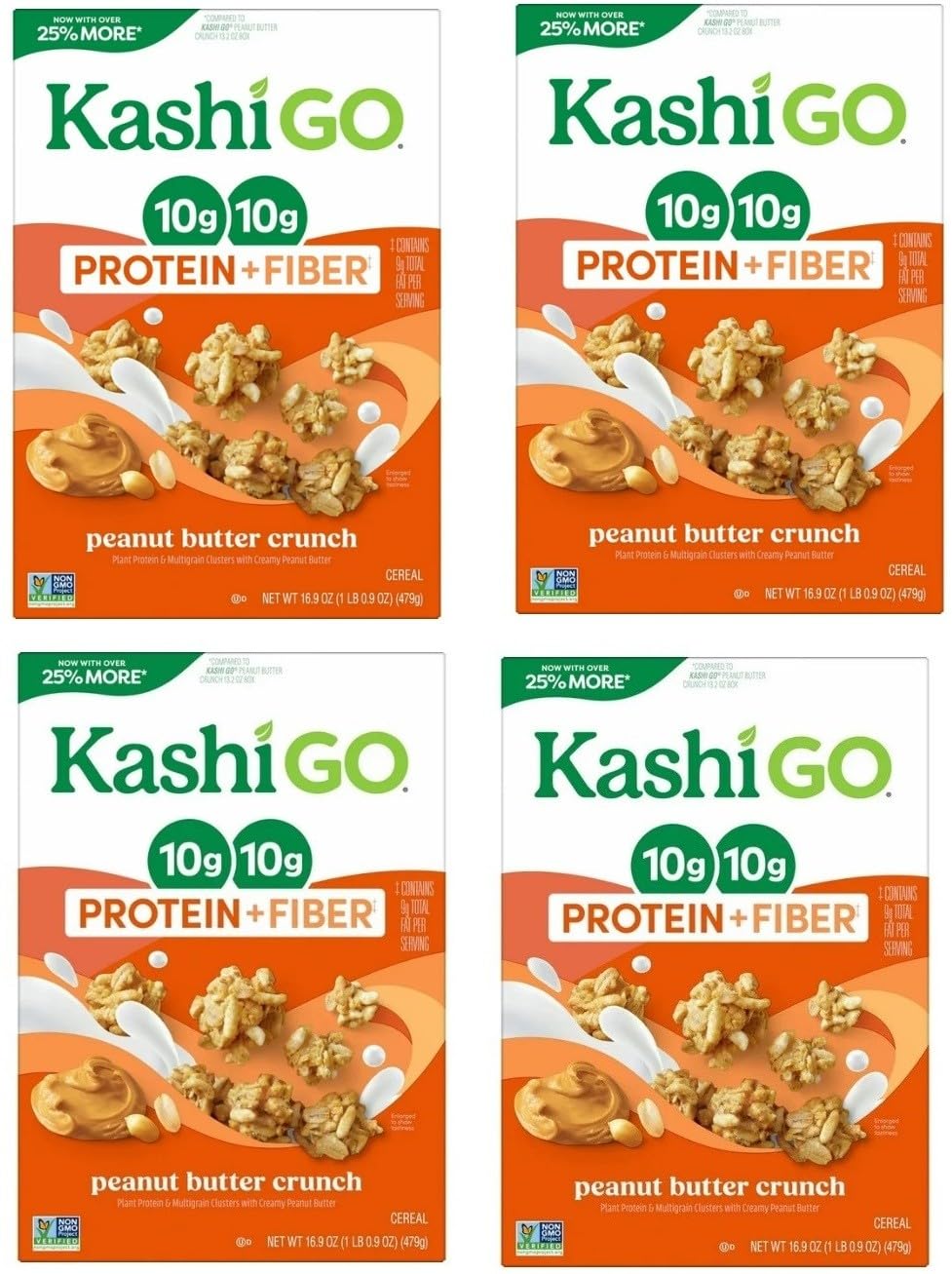 Cold Breakfast Cereal byKashi- Vegan Protein - Fiber Cereal - Peanut Butter Crunch - 16.9 Oz Box (4 Boxes)
