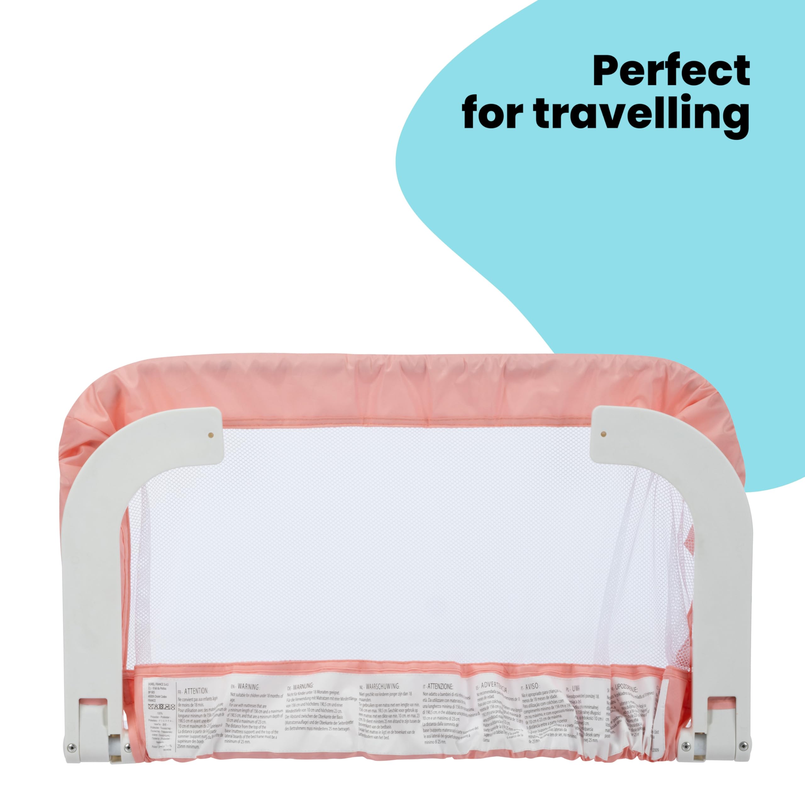 Safety 1st Sponda Letto Bambini da viaggio, Sbarra Letto Bambini 18 mesi - 5 anni, Barriera Letto da Viaggio Pieghevole e Portatile, Tessuto a rete, Semplice da Installare, Fissaggio Sicuro, Pink