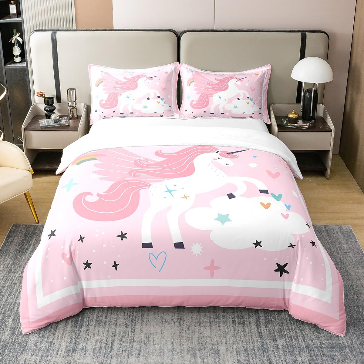 Housse de couette 200x200 licorne en coton contre les nuits agitées