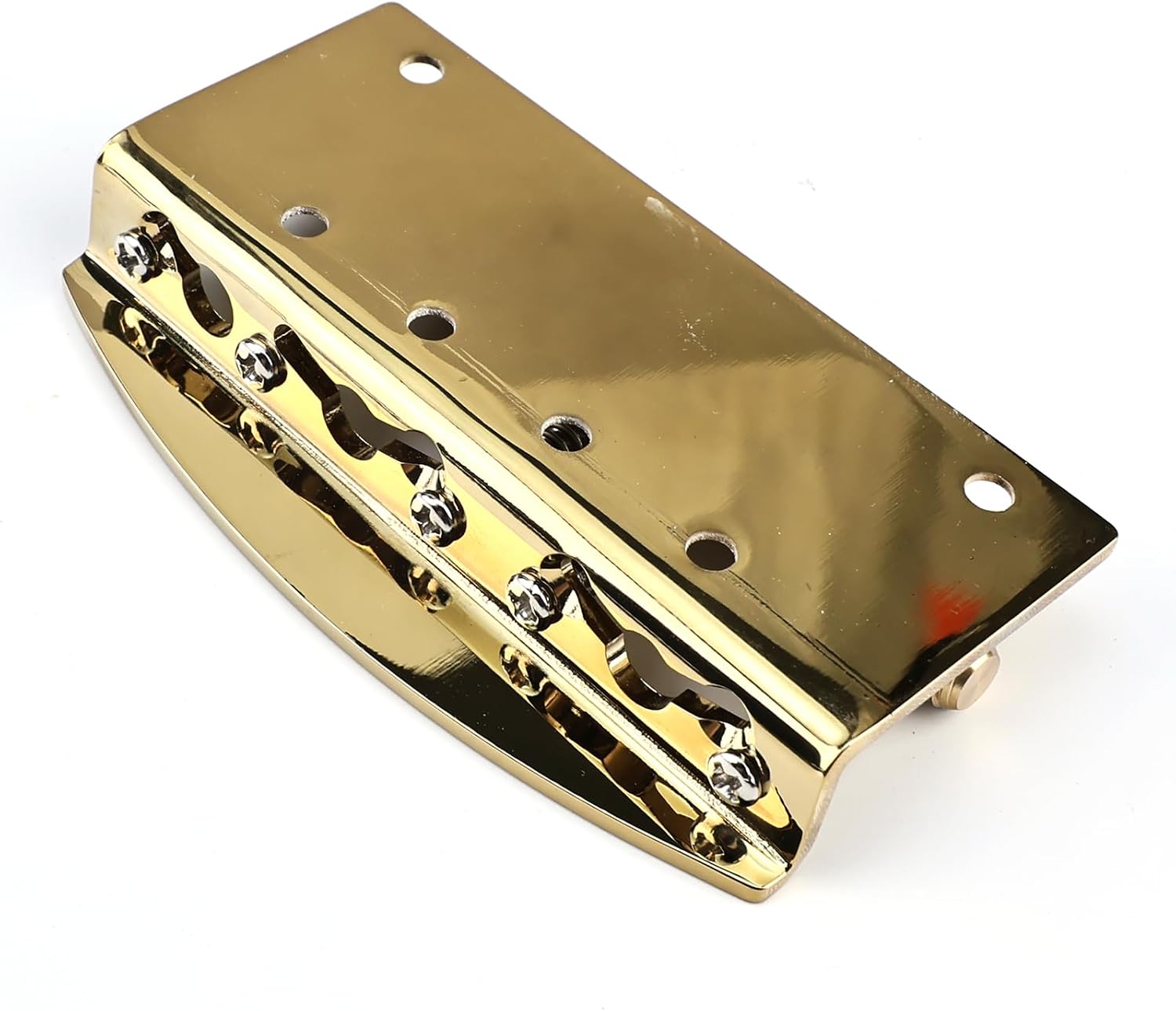 5 String Electric Bass Guitar Bridge Brass Saddles Stainless Steel Plate 19mm(3/4") Fixed Hardtail Bridge Compatible with Vintage style Jazz Precision Replacement Parts Gold