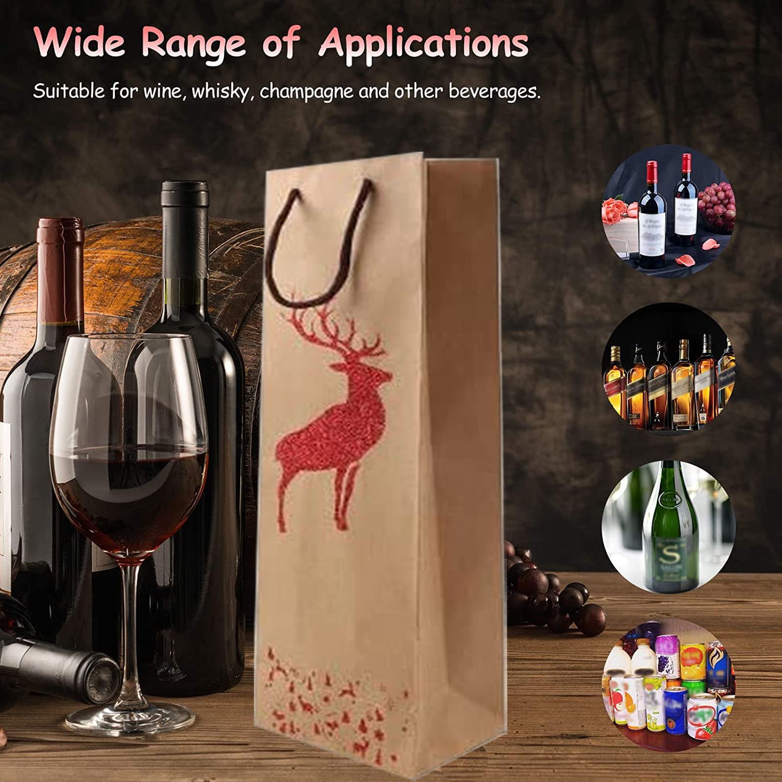 PINWATT 12 Sacchetti Regalo Natalizi Per Bottiglie Di Vino Con Fazzoletti Ed Etichette - Confezione Regalo 6 Design Festivi