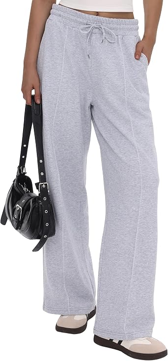 CAMPSNAIL Wide Leg Sweatpants Women - Baggy High Waisted Straight Leg Loose Sweat Pants with Chic Seams Drawstring Pockets