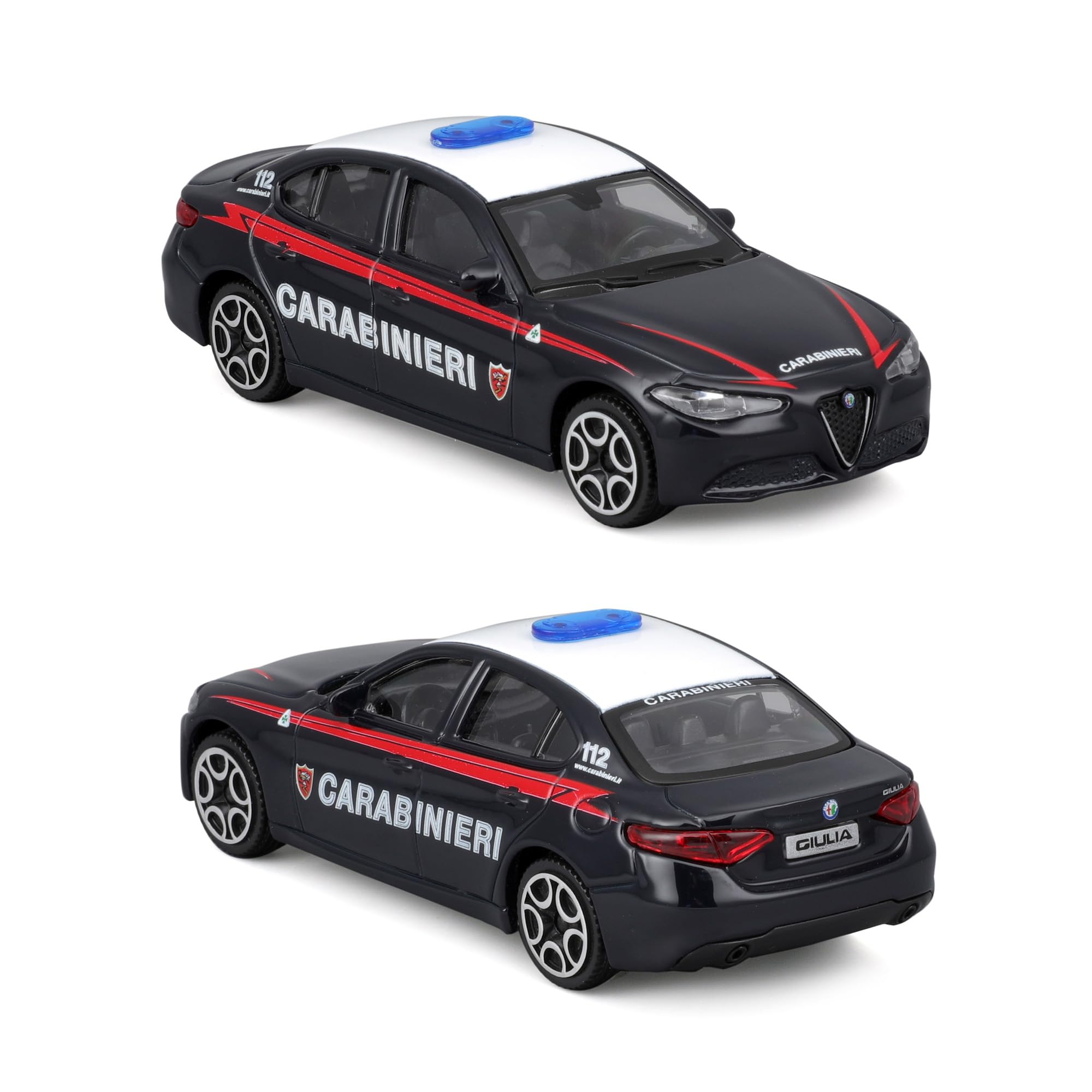 Bburago - Confezione Doppia Carabinieri in Scala 1:43, Alfa Romeo Giulia e Tonale, Modellini Diecast con Licenza Ufficiale Carabinieri e Alfa Romeo, Livree Fedeli, Età Consigliata 3+ Anni