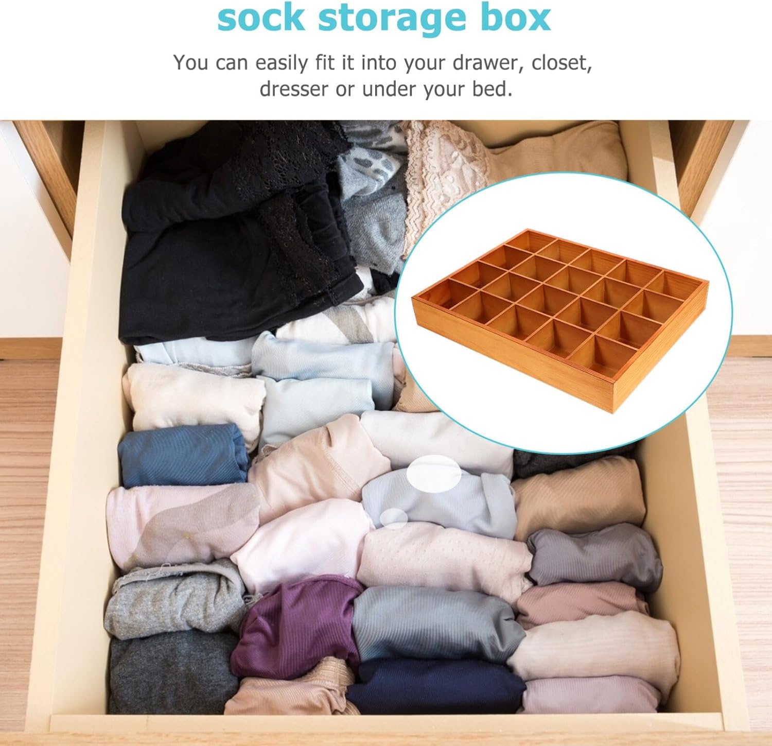 Luxshiny Wooden Display Box Compartment Organizer for Socks Jewelry and Accessories Wood Storage Tray for Home Office and Bathroom Countertop Space-saving Design