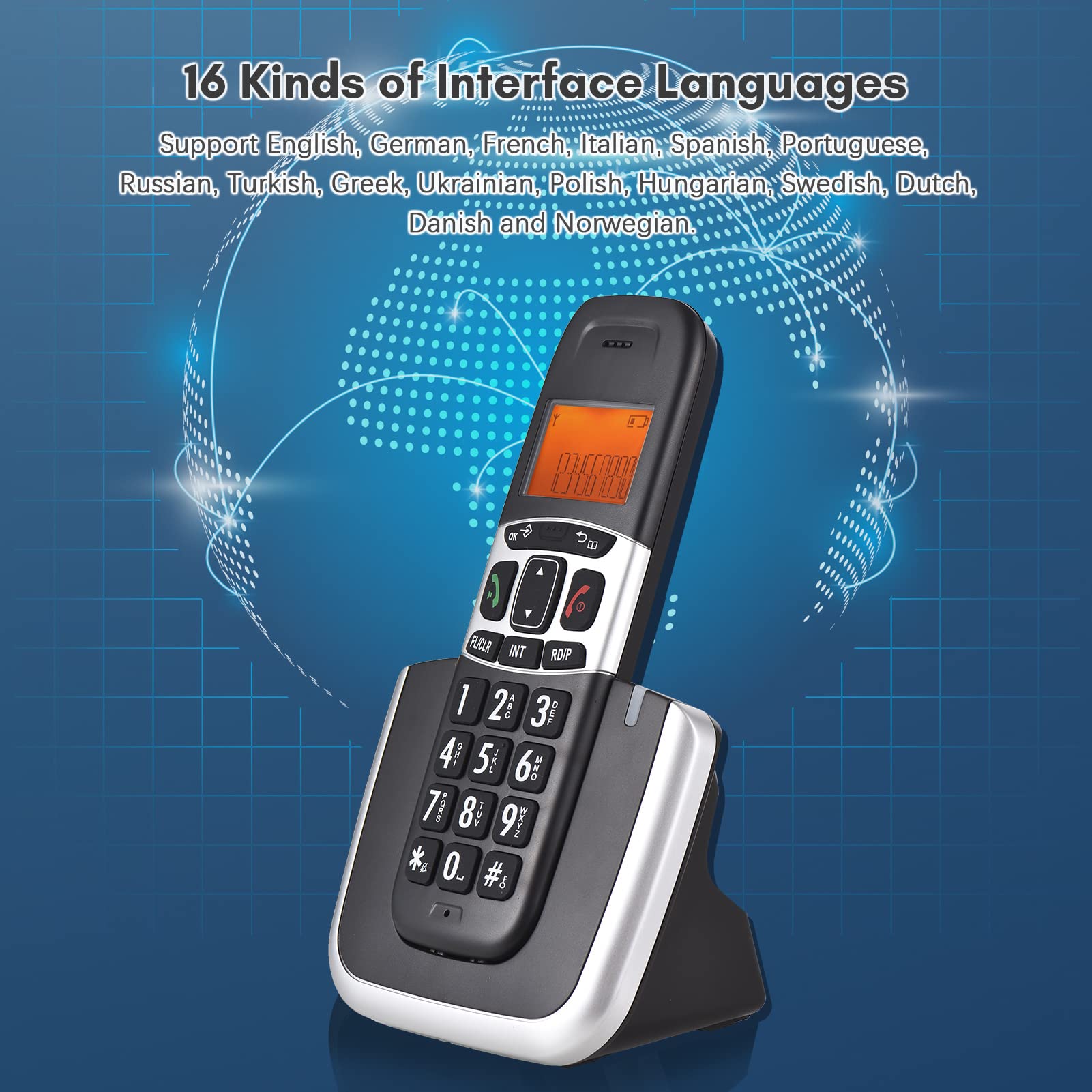 Microtelefono Senza Fili, Telefonico Cordless Espandibile Con Amplificatore Di Suoneria Display A 3 Linee Supporto Connessione A 5 Ricevitori Blocco Chiamata Chiamate In Vivavoce