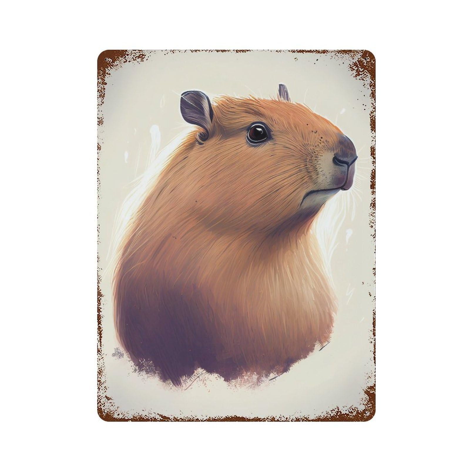 Rust Effect Capybara Animal Drawing Rustic Tin Plaque 15.7"x11.8", Decorative Metal Wall Art for Farmhouse, Kitchen And Entryway Decor