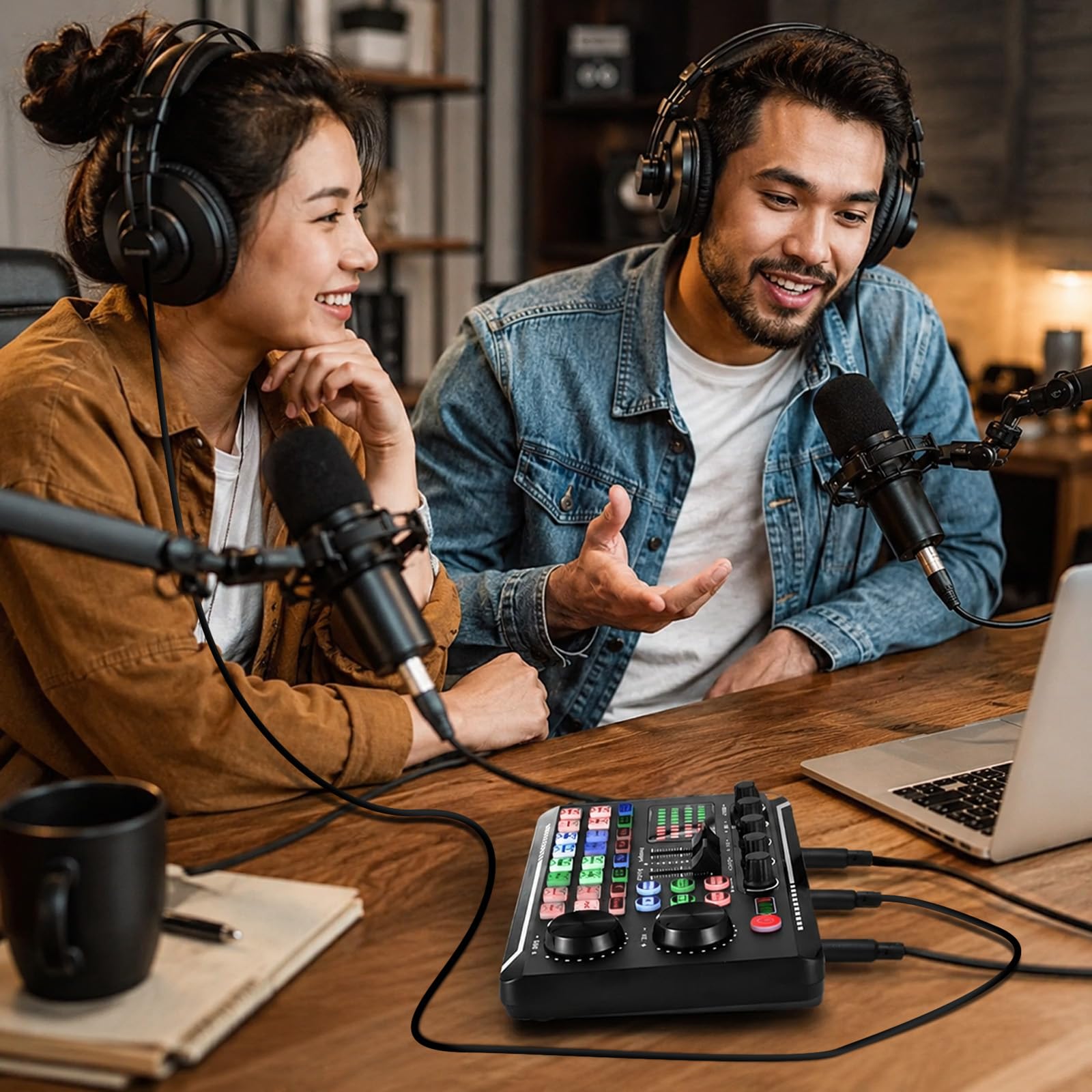 Professionelle Live-Soundkarte, Audio-Mixer und Audio-Interface mit DJ-Mixer-Effekten, Sprachwechsler – Studio-Equipment für Streaming/Podcasting/Gaming